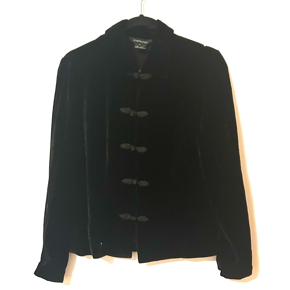 Vintage Black Velvet Button Up Blouse with Frog Knot Buttons